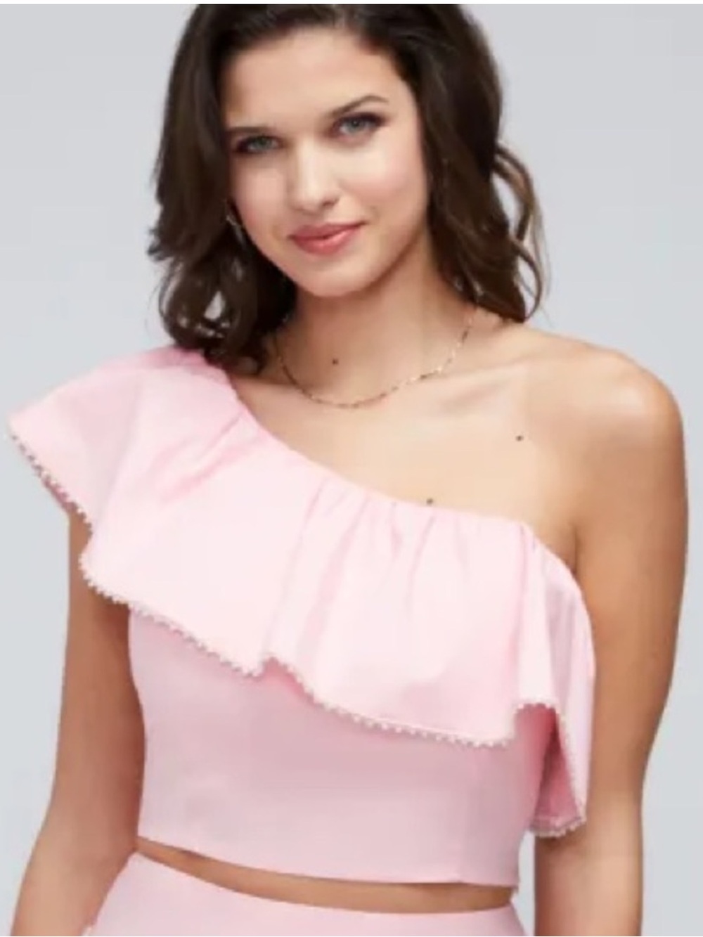 WILDFOX DAVENAY ONE SHOULDER CROPPED FLOUNCE TOP WITH CRYSTALS PINK XL NWOT